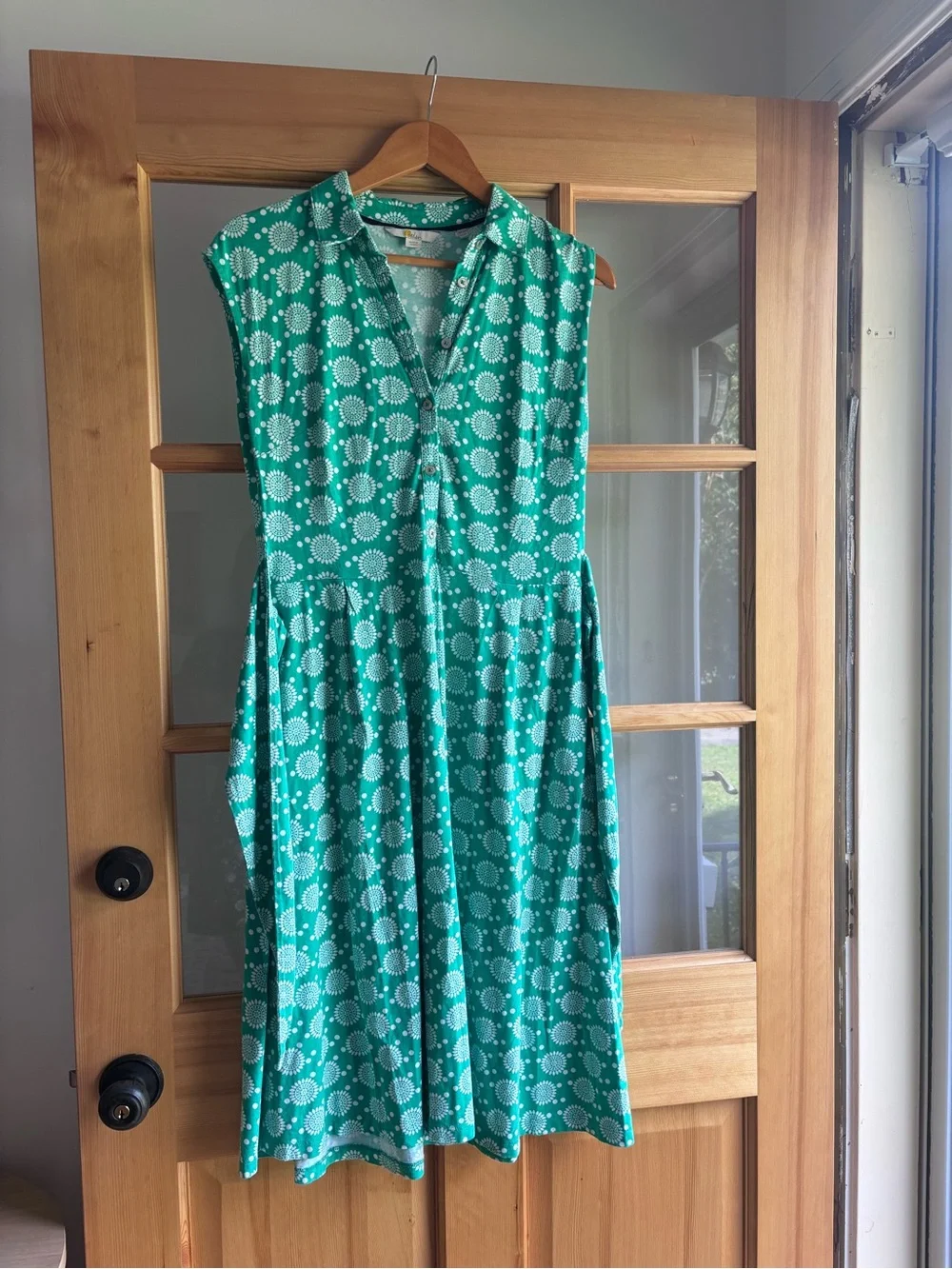 Boden Green Printed Midi Shirt Dress with Tie Waist - Picture 2 of 5